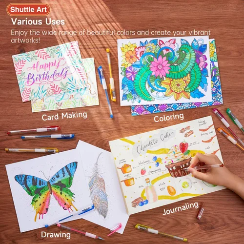 Miniatura 5 de Shuttle Art - Juego de 160 bolígrafos de gel con brillo, 80 colores, con 80 recargas para libros de colorear para adultos, dibujo, manualidades