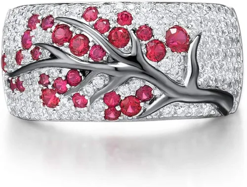 Miniatura 2 de Santuzza Anillo de plata de ley 925, anillo de cerezo de circonita cúbica para mujer, Circonita, plata de ley 925