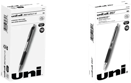 Uniball Signo 207 Impact RT - Bolígrafos de tinta negra de gel, paquete de 12 con puntos gruesos de 0.039 pulgadas, bolígrafos Uniball suministros