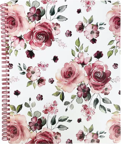 Miniatura 2 de Steel Mill & Co - Cuaderno de espiral grande con rayas universitarias, 11" x 9.5", tapa dura y 160 páginas forradas, diseño floral rosa