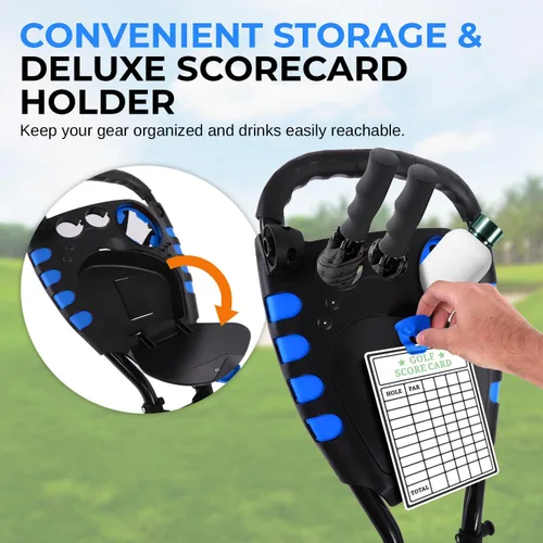 Miniatura 5 de SereneLife Carrito de golf de 3 ruedas, ultra ligero de aluminio plegable con asa ajustable, plegado rápido, tarjeta de puntuación de nueva versión