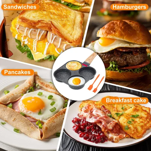 Miniatura 6 de AHFLRITO Sartén antiadherente para huevos de 4 tazas, sartén saludable de aluminio para omelette, sartén para tortilla de desayuno para huevos