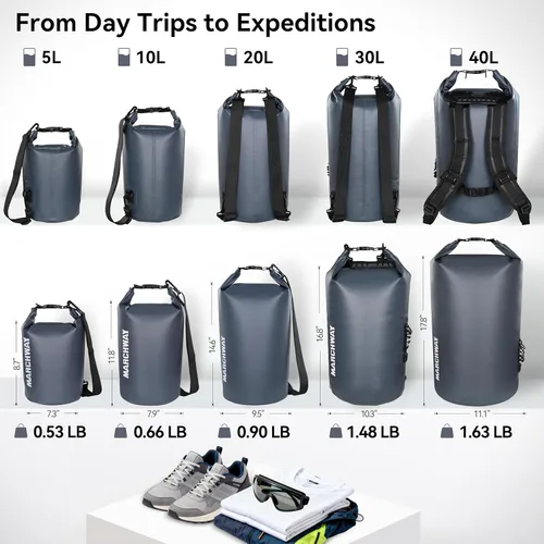 Miniatura 4 de MARCHWAY - Bolso seco flotante e impermeable 1.32/2.64/5.28/7.93/10.57 galones, parte superior enrollable, mantiene secos equipos de kayak rafting
