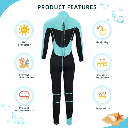 Miniatura 5 de Kid Wetsuit Neoprene Boys Girls 3mm Full Wet Suit, 2mm Shorty Toddles Thermal Swimsuit, Children Back Zipper Cold Water Warmth for Swimming Kayaking