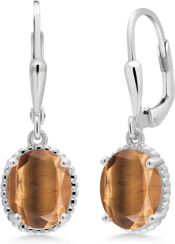 Miniatura 148 de Gem Stone King Aretes colgantes de gota para mujer, plata de ley 925, piedra natal ovalada de 0.354 x 0.276 in, joyería fina, regalos para ella