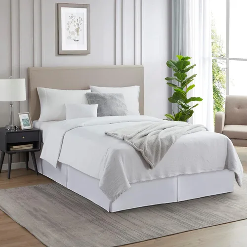 Miniatura 4 de Nestl Falda de cama individual blanca – Falda de cama de tamaño individual de 14 pulgadas de caída – Faldas de cama de microfibra cepillada – Falda