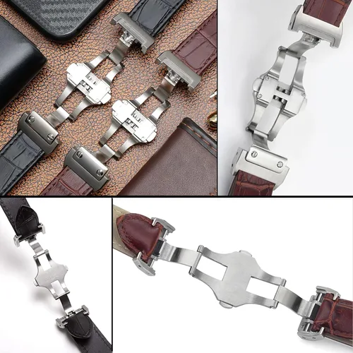 Miniatura 3 de Cierre desplegable de acero inoxidable de 0.709 in 0.827 in con hebilla plegable de mariposa, accesorios de repuesto para correas de reloj de cuero