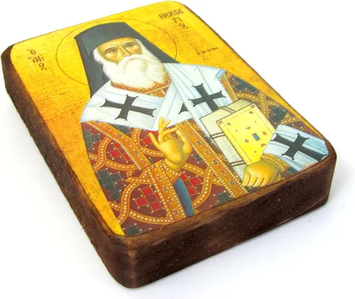 Miniatura 2 de Icono de madera griego cristiano ortodoxo madera de san nectarios de egina / A0