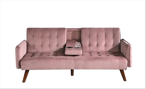 Miniatura 12 de Container Furniture Direct Cricklade - Sofá cama futón tapizado de terciopelo moderno de mediados de siglo para sala de estar con consola central