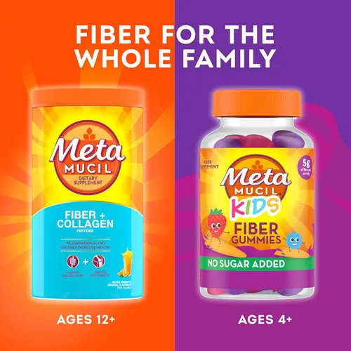 Miniatura 6 de Metamucil Suplemento diario de fibra + colágeno, polvo de cáscara de psilio, suplemento de fibra a base de plantas, sin azúcar con stevia