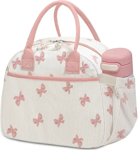 Miniatura 26 de Carry bloom Lonchera para mujer, lonchera aislada, bonita lonchera de pana reutilizable para el trabajo (1 rayas blancas y negras)