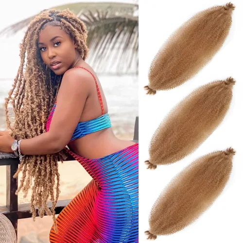 Miniatura 52 de Cabello afro elástico y trenzado de 30 pulgadas 2 paquetes, cabello preesponjado y trenzado elástico pre-estirado para extensiones de cabello suave