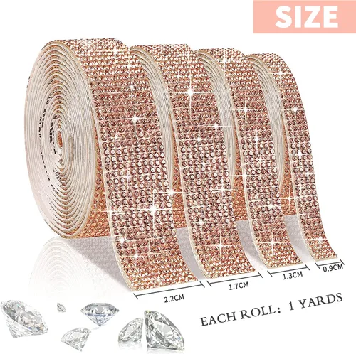 Miniatura 2 de 4 rollos de cinta autoadhesiva con diamantes de imitación, cinta de diamantes bling con pegatinas de 2 mm para manualidades, bodas, cumpleaños