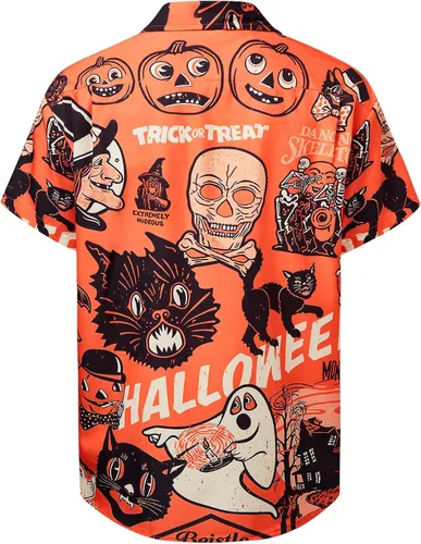 Miniatura 2 de Hardaddy Camisa de Halloween para hombre, manga corta, con botones, divertida impresión, casual