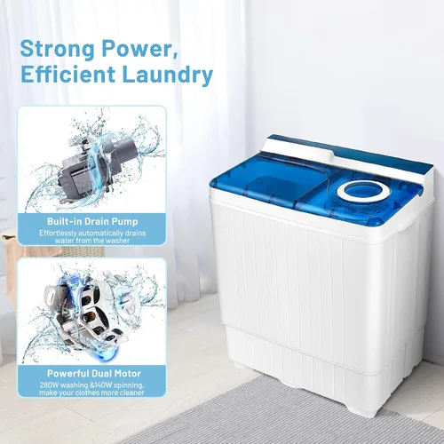 Miniatura 7 de Giantex Lavadora semiautomática, lavadora de doble tina con secadora de centrifugado, capacidad de 26 libras, bomba de drenaje integrada, lavadora