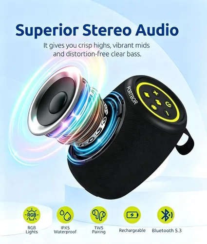 Miniatura 2 de Altavoz Bluetooth, altavoz inalámbrico portátil con potente sonido estéreo fuerte, BT5.3, IPX5 impermeable, emparejamiento TWS, para fiestas en casa