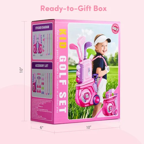 Miniatura 7 de PJG Juego de palos de golf para niños pequeños, palos de golf de plástico para niños de 1, 2, 3, 4, 5 años con 4 palos de golf y 10 pelotas
