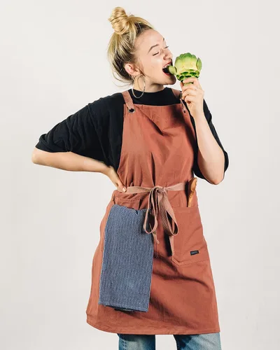 Miniatura 3 de Caldo Delantal de cocina Crossback para cocinar, para hombre y mujer, delantal profesional para chef o servidor, estilo cruzado ajustable, rústico