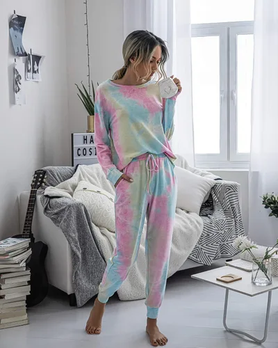 Miniatura 62 de Prettygarden - Conjunto de pijama de dos piezas para mujer, diseño de teñido anudado, sudadera informal de manga larga con pantalones largos, ropa