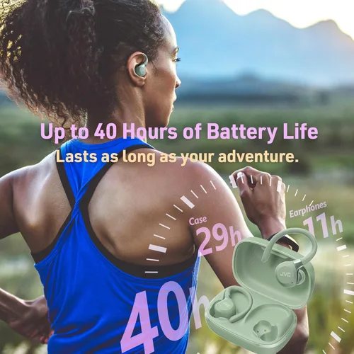 Miniatura 6 de JVC Fitness Series - Auriculares deportivos inalámbricos con ganchos ajustables, cancelación activa de ruido, modo de sonido ambiental, IP57 Verde