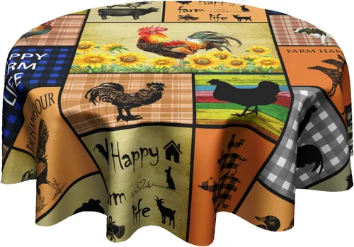 Miniatura 14 de Fall Tablecloth Round 60 Inch Autumn Thanksgiving Table Cloths Circle Pumpkin Buffalo Plaids Table Cloth Rustic Farmhouse Tablecloth for Holiday