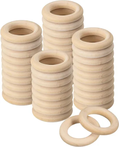 uxcell 50 anillos de madera natural de 1.181 in (1.2 pulgadas), círculos de madera lisa sin terminar de 0.236 in de grosor para manualidades, tejer,