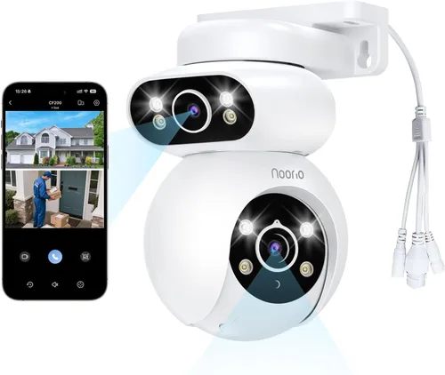 Miniatura 10 de Noorio Cámara de seguridad 2K para exteriores, panorámica/inclinación de 360°, cámara de conversación bidireccional con cable para vigilancia