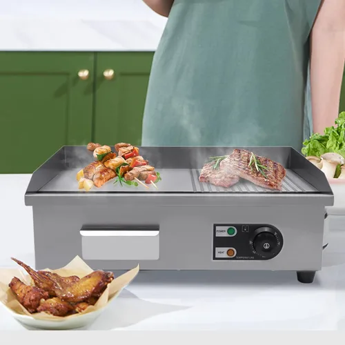 Miniatura 2 de Parrilla eléctrica comercial con parte superior plana, encimera de barbacoa de placa caliente, control de temperatura ajustable con 122~572℉(1600W
