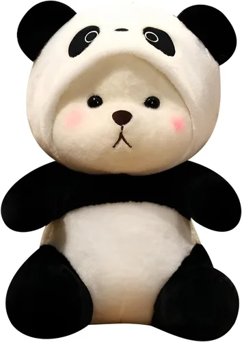 Oso de Peluche de Dibujos Animados con Ropa Cruzada, Oso de Peluche Lindo con Gorra de Stitch Removible (Panda Negro, 27.9 cm / 0.23 kg)