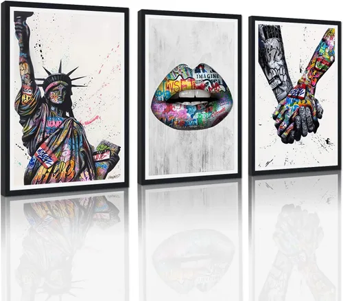 Miniatura 53 de 3 Piezas de Arte de Pared Banksy en Lienzo, Póster de Graffiti, Decoración de Pared con Citas Inspiradoras, Nunca Te Rindas, Obras de Arte para Sala