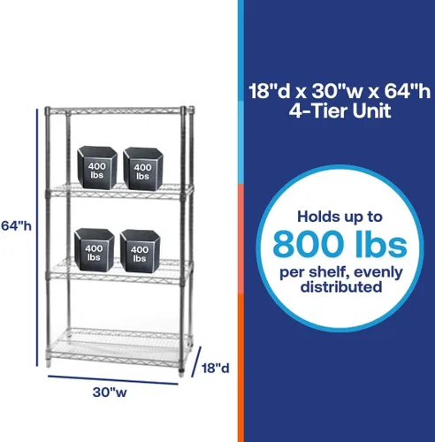 Miniatura 5 de Shelving Inc. Estantería de alambre cromado de 18 pulgadas de profundidad x 30 pulgadas de ancho x 64 pulgadas de alto con estantes de 4 niveles