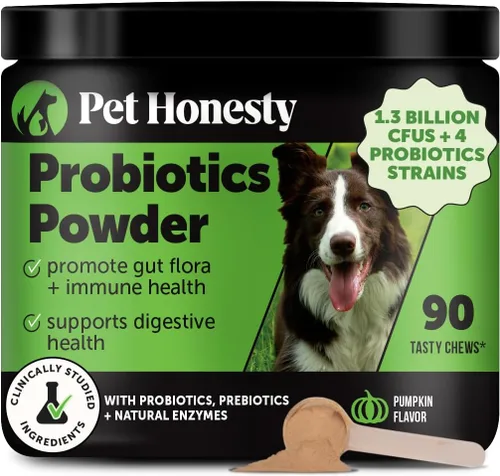 Pet Honesty - Suplemento de probióticos y calabaza en polvo totalmente natural para perros - Prebióticos, probióticos, enzimas y antioxidantes para