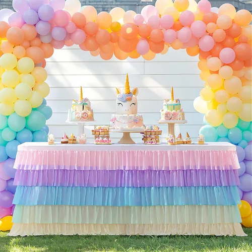 Miniatura 9 de Mantel verde hierba, falda de mesa tutú hawaiana para mesa rectangular de 6 pies, fiesta tropical hawaiana, baby shower, fiesta de cumpleaños