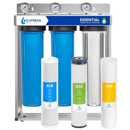 Express Water Sistema de filtro de agua para toda la casa | ESENCIAL | Filtro para toda la casa de 3 etapas, los filtros de nivel superior producen