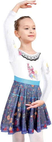 Miniatura 2 de EQSJIU Leotardo de ballet de manga larga con falda tutú para niñas, baile, gimnasia, niños pequeños, vestido de fiesta de copo de nieve brillante