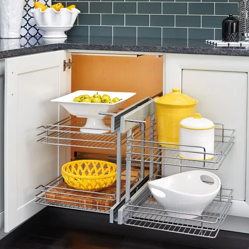 Miniatura 2 de Rev-A-Shelf Organizador de estante extraíble de doble nivel para gabinetes de cocina o baño de esquina ciega con cierre suave, 15 pulgadas, 4