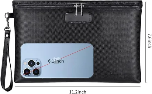 Miniatura 4 de Bolsa de dinero ignífuga con cerradura, bolsa de dinero ignífuga de 11.2 x 7.6 pulgadas con cierre de cremallera, bolsa de almacenamiento