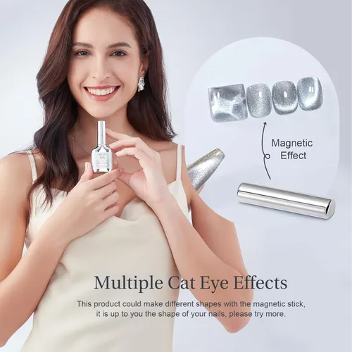 Miniatura 2 de Esmalte de uñas de gel de ojo de gato con barra magnética, 15ml de esmalte de uñas holográfico con purpurina, efecto magnético para manicura DIY