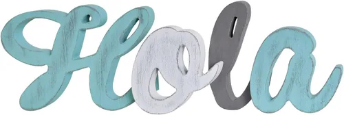 Letrero rústico de madera de Hola para decoración del hogar, letrero decorativo para colgar en la pared, color verde azulado, letras de bloque de