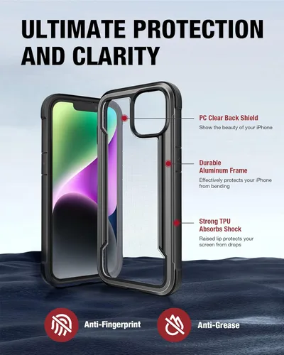 Miniatura 5 de RAPTIC Shield para iPhone 14, funda protectora transparente a prueba de golpes, grado militar, probada en caídas de 10 pies, marco de aluminio