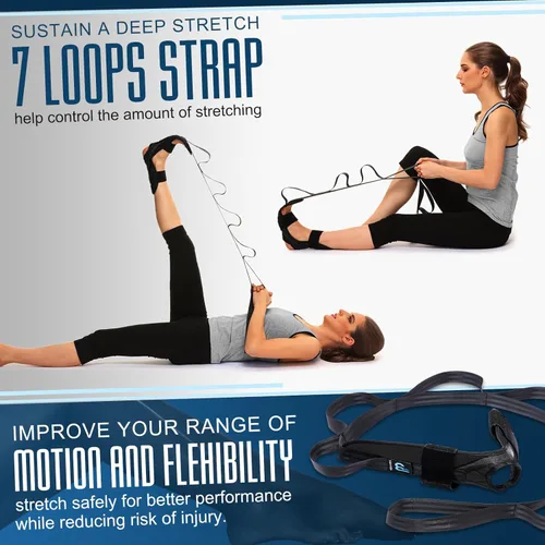 Miniatura 3 de Estirador de Pie y Pantorrilla para Fascitis Plantar, Tendonitis de Aquiles, Espolones de Talón, Pie Caído. Correa de Estiramiento de Yoga para Negro