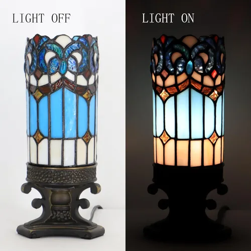 Miniatura 3 de Pequeña Lámpara Tiffany Mini Lámpara de Mesa de Vidrio Emplomado Luz de Escritorio Nocturna Base de Resina de Bronce 4" P x 4" A x 10.5" A