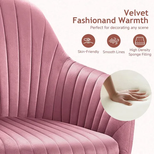 Miniatura 5 de Warmiehomy Silla de Escritorio de Terciopelo para Oficina en Casa, Silla de Trabajo Giratoria Ajustable Moderna, Sillas de Tocador para Mujeres