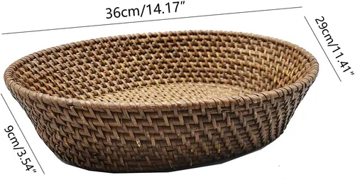 Miniatura 2 de Cesta ovalada de ratán de 14 pulgadas, bandeja de mimbre hecha a mano con lados elevados de 3.5 pulgadas, cuenco grande de frutas de ratán