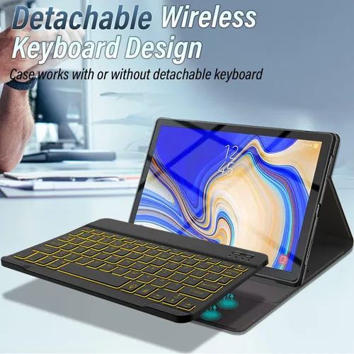 Miniatura 3 de Funda con teclado para Galaxy Tab S4 10.5 (SM-T830/T835, versión 2018), 7 colores retroiluminados desmontable inalámbrica con funda para Samsung