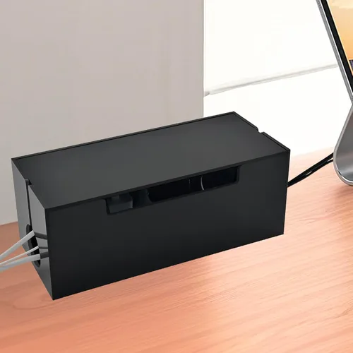 Miniatura 6 de Caja organizadora de cables para cables, 2 ranuras abiertas, organizador de regletas de alimentación debajo del escritorio y almacenamiento de Negro