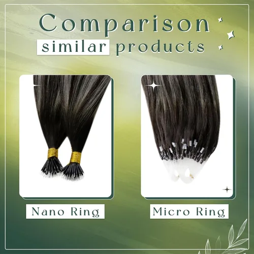 Miniatura 6 de RUNATURE Extensiones de cabello humano nano color negro degradado plateado, 14 pulgadas, 1.76 onzas, 50S, extensiones de cabello Remy suave liso