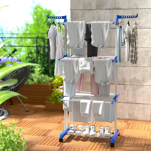 Miniatura 7 de Tendedero grande de ropa de 4 niveles con 67 pulgadas de alto x 19 pulgadas de ancho x 30 pulgadas de largo, tendedero de ropa móvil con ruedas