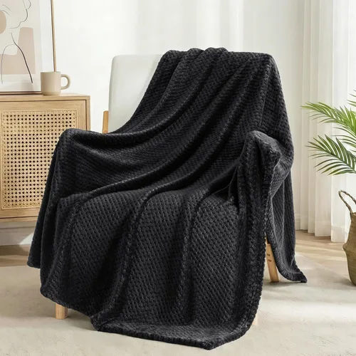 Miniatura 23 de Exclusivo Mezcla - Manta de vellón extragrande para sofá o cama, mantas supersuaves y cálidas con textura de gofre, acogedora, mullida y ligera Azul