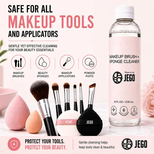 Miniatura 4 de JEGO Solución limpiadora de brochas de maquillaje, limpiador de esponjas, limpiador líquido para brochas de maquillaje, solución hipoalergénica y a